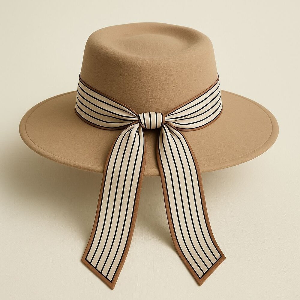 Slim Scarf Taupe Stripe Print 34 in Neck Hair Hat Bag Wrap Accessory No36 - Picture 8 of 9